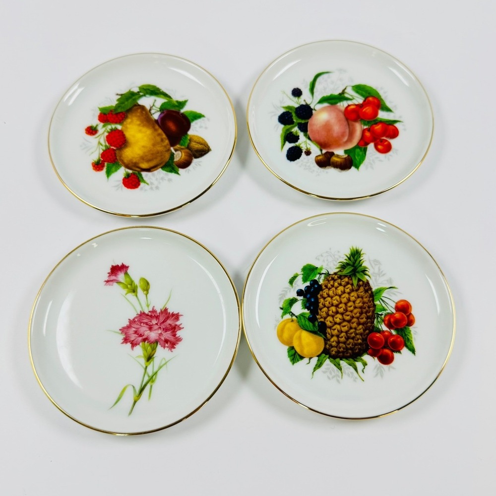 Vintage Furstenberg West Germany Porcelain Butter Pats Coasters 4 pc Botanical
